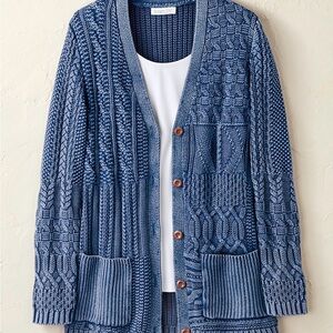 NWOT Coldwater Creek Textured Denim Blue Cardigan XL